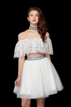 Angela & Alison - 72022 Embroidered Two-Piece Tulle Dress