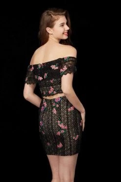 Cocktail Dresses Angela & Alison - 72027 Two Piece Floral Lace Embroidered Dress