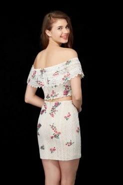 Cocktail Dresses Angela & Alison - 72027 Two Piece Floral Lace Embroidered Dress