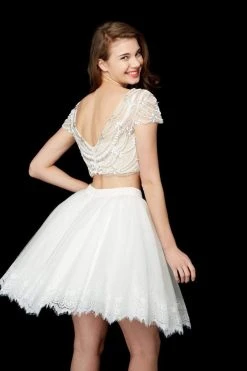 Angela & Alison - 72033 Two Piece Bejeweled Lace Bateau Dress Cocktail Dresses