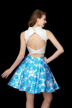 Angela & Alison - 72035 Two Piece Satin Floral Printed A-line Dress Cocktail Dresses