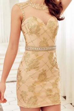 Angela & Alison - 72042 Beaded Illusion Jewel Mini Dress