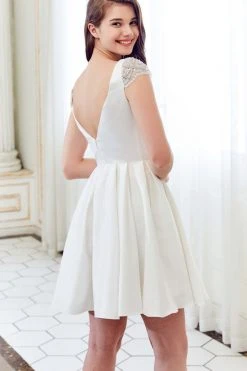 Angela & Alison - 72047 Beaded Cap Sleeves Plunging Cocktail Dress Cocktail Dresses