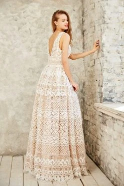 Angela & Alison - 771004 Sophisticated V-Neck Laced Ball Gown Formal Gowns