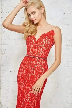 Angela & Alison - 771018 Full Lace Overlay Sheer Open Back Long Prom Dress Formal Gowns