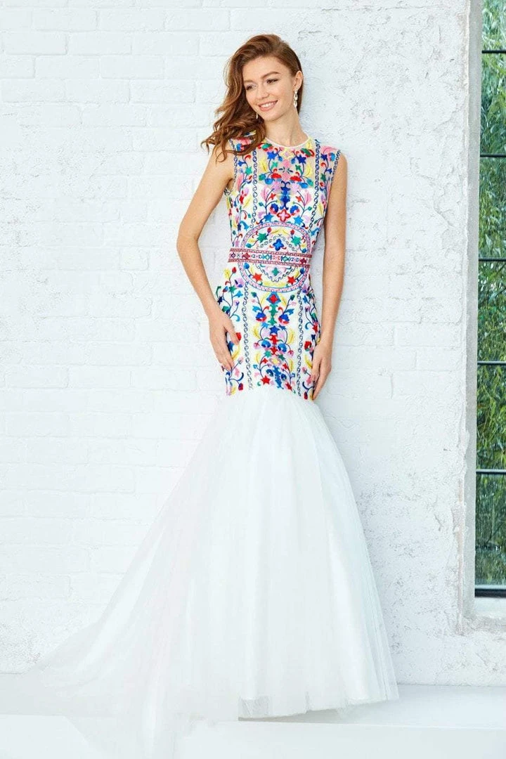 Formal Gowns Angela & Alison - 771023 Multi-colored Embroidery Detailed Mermaid Gown 3 Formal Gowns Angela & Alison - 771023 Multi-colored Embroidery Detailed Mermaid Gown