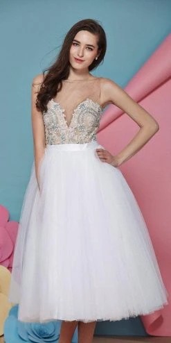 Angela & Alison - 771059 Pretty Illusion Tulle Short Cocktail Dress