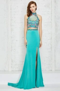 Formal Gowns Angela & Alison - 771124 Floral Embroidered Halter Two-piece Dress