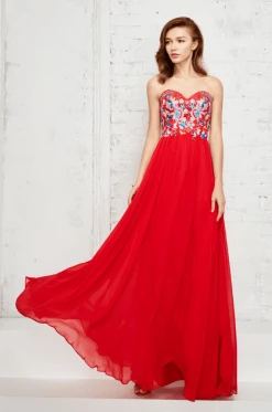 Formal Gowns Angela & Alison - 771130 Strapless Embroidered Sweetheart Chiffon Dress