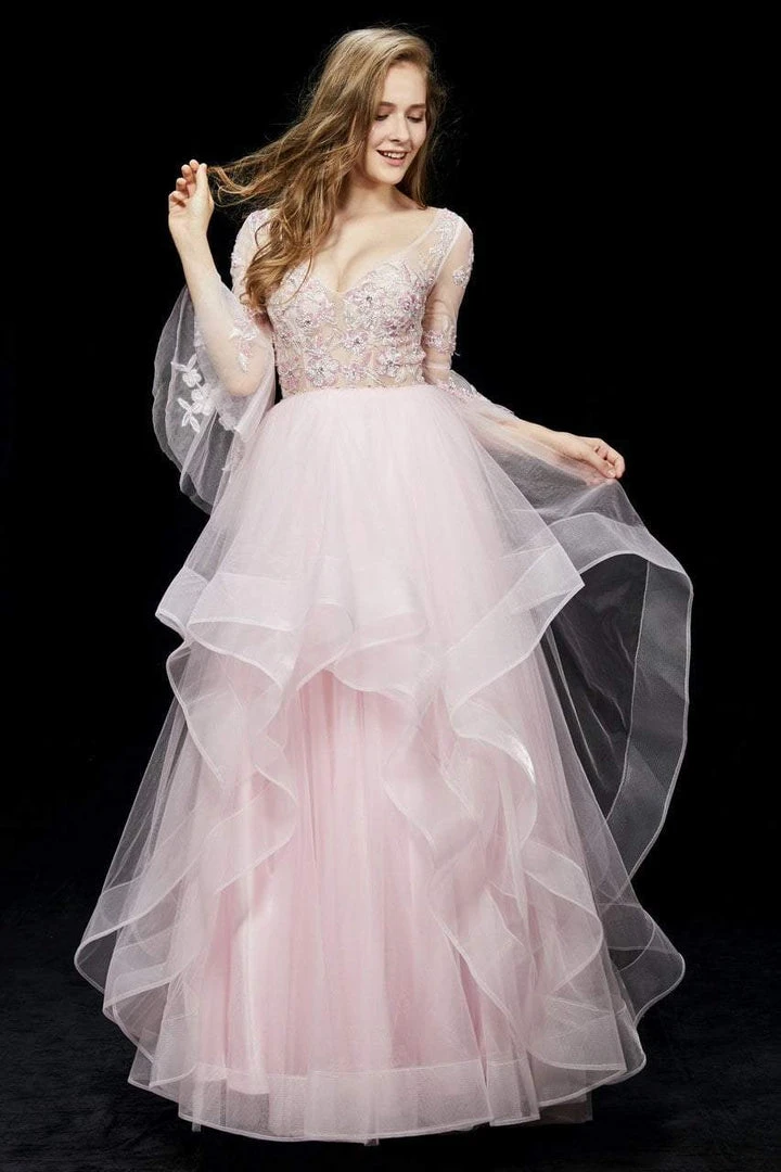 Angela & Alison - 81011 Quarter Sleeve Flounce Illusion Ballgown 3 Angela & Alison - 81011 Quarter Sleeve Flounce Illusion Ballgown