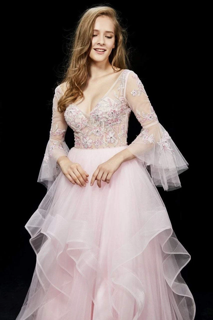 Angela & Alison - 81011 Quarter Sleeve Flounce Illusion Ballgown 4 Angela & Alison - 81011 Quarter Sleeve Flounce Illusion Ballgown