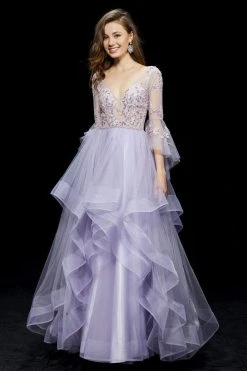 Angela & Alison - 81011 Quarter Sleeve Flounce Illusion Ballgown 11 Angela & Alison - 81011 Quarter Sleeve Flounce Illusion Ballgown