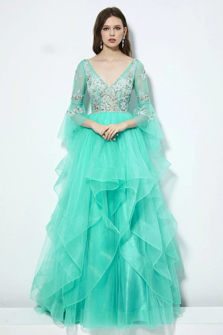 Angela & Alison - 81011 Quarter Sleeve Flounce Illusion Ballgown 8 Angela & Alison - 81011 Quarter Sleeve Flounce Illusion Ballgown