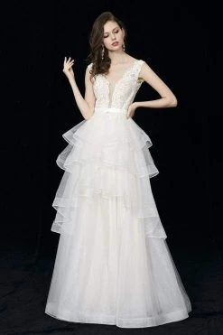 Formal Gowns Angela & Alison - 81025 Scalloped Plunge Lace Bodice Ballgown