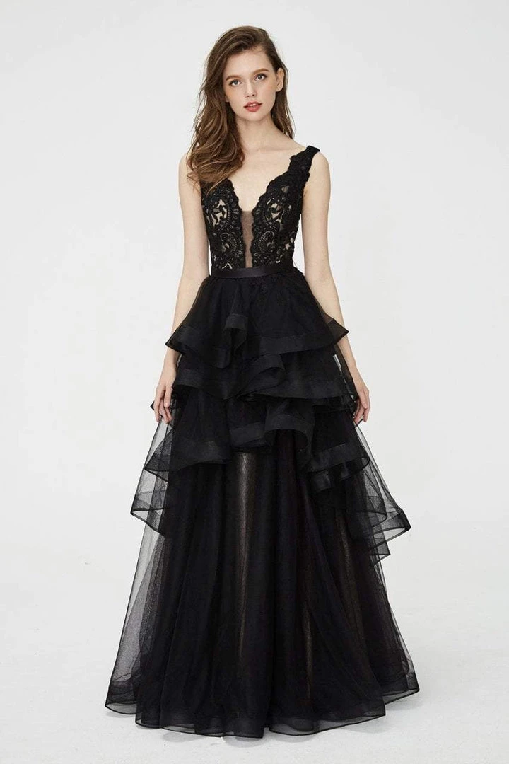 Formal Gowns Angela & Alison - 81025 Scalloped Plunge Lace Bodice Ballgown 5 Formal Gowns Angela & Alison - 81025 Scalloped Plunge Lace Bodice Ballgown