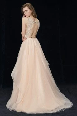 Angela & Alison - 81035 Lattice Plunging Pleated Evening Gown Formal Gowns