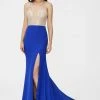 Formal Gowns Angela & Alison - 81060 Bejeweled Deep V-neck Sheath Dress