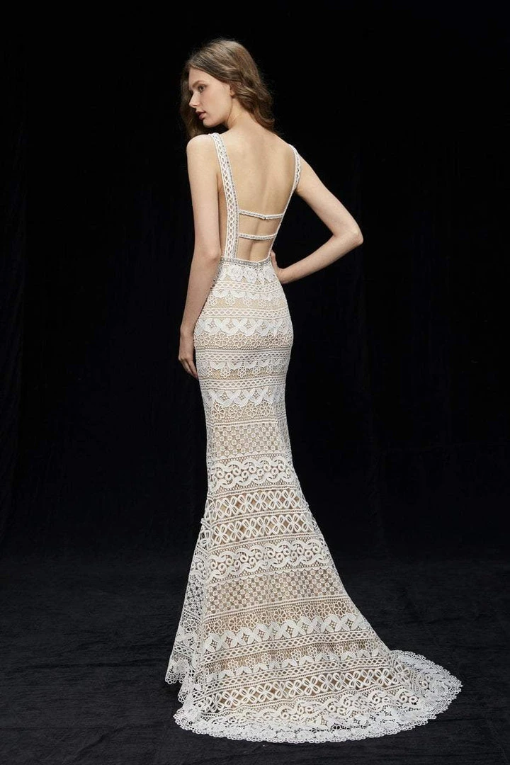 Formal Gowns Angela & Alison - 81064 Embroidered Deep V-neck Sheath Dress 4 Formal Gowns Angela & Alison - 81064 Embroidered Deep V-neck Sheath Dress