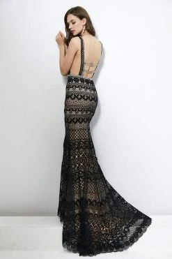 Formal Gowns Angela & Alison - 81064 Embroidered Deep V-neck Sheath Dress 12 Formal Gowns Angela & Alison - 81064 Embroidered Deep V-neck Sheath Dress