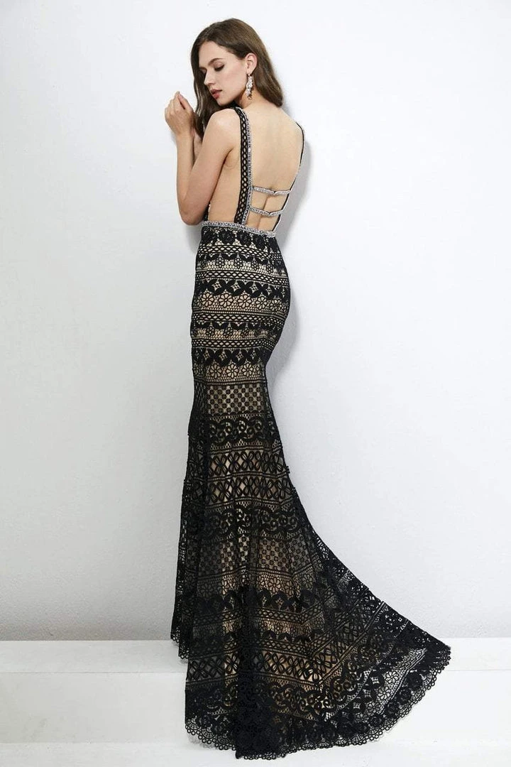 Formal Gowns Angela & Alison - 81064 Embroidered Deep V-neck Sheath Dress 7 Formal Gowns Angela & Alison - 81064 Embroidered Deep V-neck Sheath Dress