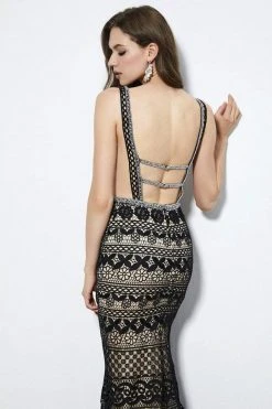 Formal Gowns Angela & Alison - 81064 Embroidered Deep V-neck Sheath Dress 13 Formal Gowns Angela & Alison - 81064 Embroidered Deep V-neck Sheath Dress