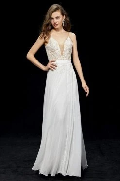 Formal Gowns Angela & Alison - 81066 Lace Deep V-neck A-line Dress