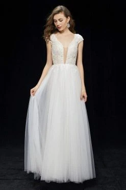 Formal Gowns Angela & Alison - 81069 Deep V-neck A-line Dress