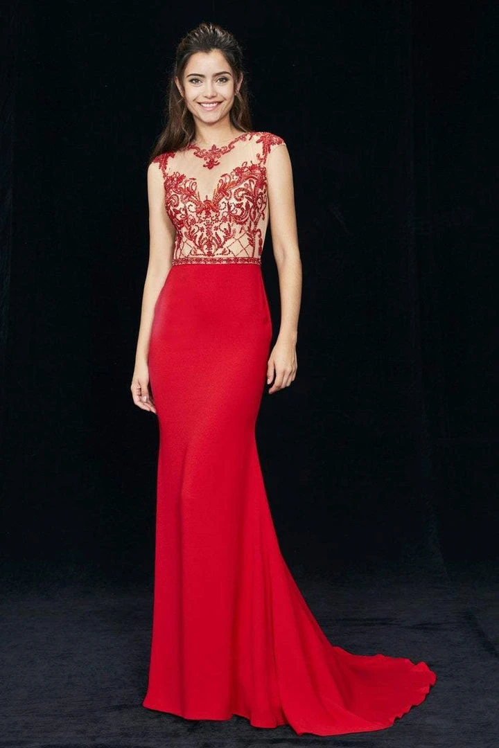 Angela & Alison - 81076 Embellished Illusion Jewel Trumpet Dress Formal Gowns 8 Angela & Alison - 81076 Embellished Illusion Jewel Trumpet Dress Formal Gowns