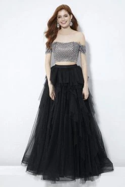 Angela & Alison - 81082 Bedazzled Two Piece Off Shoulder Dress