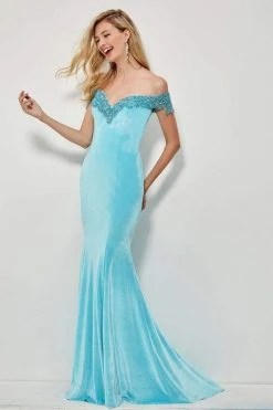 Formal Gowns Angela & Alison - 81085 Beaded Off-Shoulder Velvet Mermaid Dress