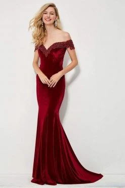 Formal Gowns Angela & Alison - 81085 Beaded Off-Shoulder Velvet Mermaid Dress