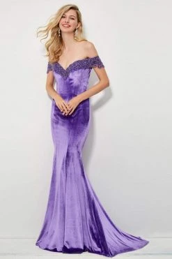 Formal Gowns Angela & Alison - 81085 Beaded Off-Shoulder Velvet Mermaid Dress