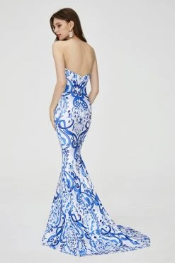 Angela & Alison - 81111 Strapless Printed Sweetheart Mermaid Dress