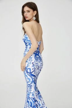 Angela & Alison - 81111 Strapless Printed Sweetheart Mermaid Dress