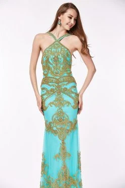 Angela & Alison - 861120 Sparkling Encrusted Halter Prom Gown Formal Gowns