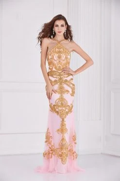 Angela & Alison - 861120 Sparkling Encrusted Halter Prom Gown Formal Gowns