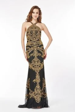 Angela & Alison - 861120 Sparkling Encrusted Halter Prom Gown Formal Gowns