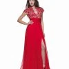 Formal Gowns Angela & Alison - 951009 Lace Cap Sleeve High Slit Long Dress