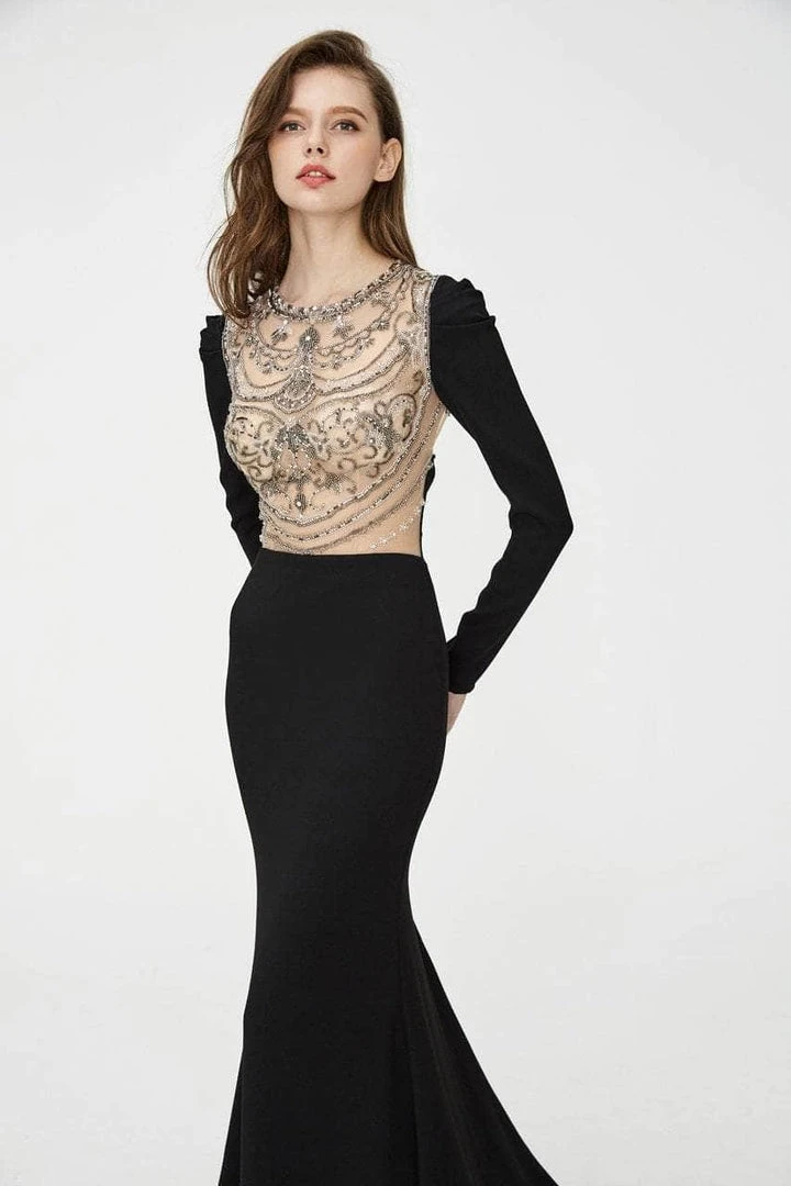 Angela & Alison - Illusion Embellished Trumpet Evening Dress 81056 - 1 Pc Black In Size 14 Available 4 Angela & Alison - Illusion Embellished Trumpet Evening Dress 81056 - 1 Pc Black In Size 14 Available