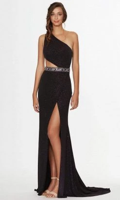 Formal Gowns Angela & Alison - Long One Shoulder Glitter Gown 91018 - 1 Pc Deep Purple In Size 12 Available