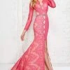 Angela & Alison Long Sleeve Illusion Lace High Slit Gown - 1 Pc Fuchsia In Size 2 Available 2 Angela & Alison Long Sleeve Illusion Lace High Slit Gown - 1 Pc Fuchsia In Size 2 Available