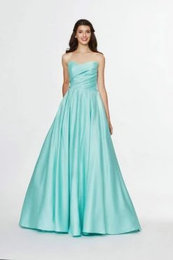 Angela & Alison - Strapless Drape-Ornate Ballgown 91137 - 1 Pc Seafoam In Size 6 Available
