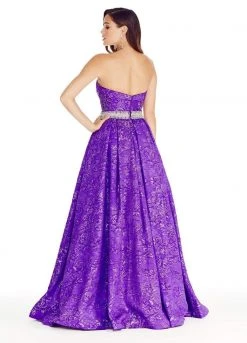 Formal Gowns Ashley Lauren - 1269 Brocade Ball Gown With Beaded Belt