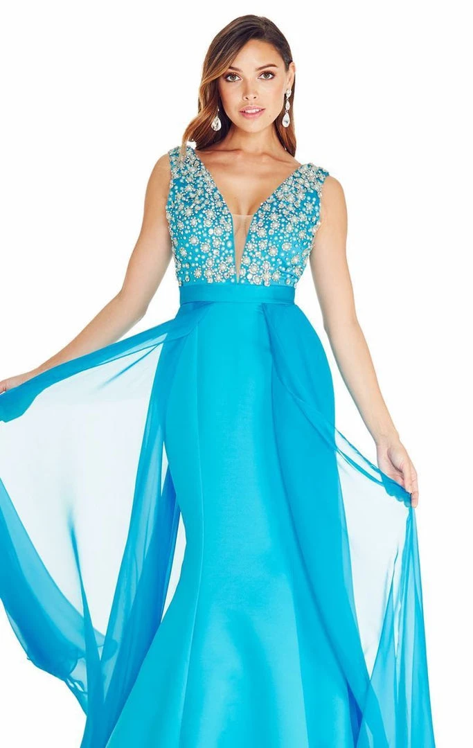Formal Gowns Ashley Lauren - 1277 Plunging Evening Dress With Overskirt 5 Formal Gowns Ashley Lauren - 1277 Plunging Evening Dress With Overskirt