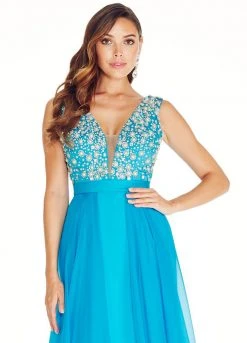 Formal Gowns Ashley Lauren - 1277 Plunging Evening Dress With Overskirt 9 Formal Gowns Ashley Lauren - 1277 Plunging Evening Dress With Overskirt