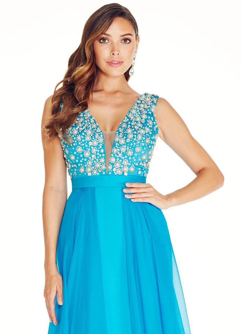 Formal Gowns Ashley Lauren - 1277 Plunging Evening Dress With Overskirt 6 Formal Gowns Ashley Lauren - 1277 Plunging Evening Dress With Overskirt