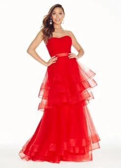 Ashley Lauren - 1293 Strapless Layered Tulle A-line Dress Formal Gowns