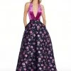 Formal Gowns Ashley Lauren - 1296 Velvet Deep Halter Brocade Ballgown 2 Formal Gowns Ashley Lauren - 1296 Velvet Deep Halter Brocade Ballgown