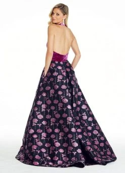 Formal Gowns Ashley Lauren - 1296 Velvet Deep Halter Brocade Ballgown