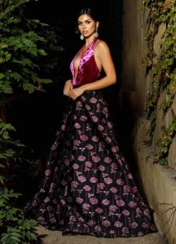 Formal Gowns Ashley Lauren - 1296 Velvet Deep Halter Brocade Ballgown
